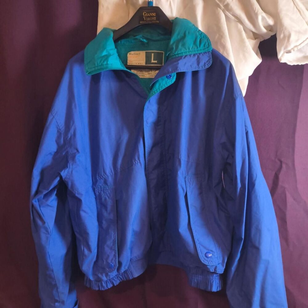 Vintage 90s WearGuard Bomber Jacket Mens Large Blue Teal Stormproof Nylon L